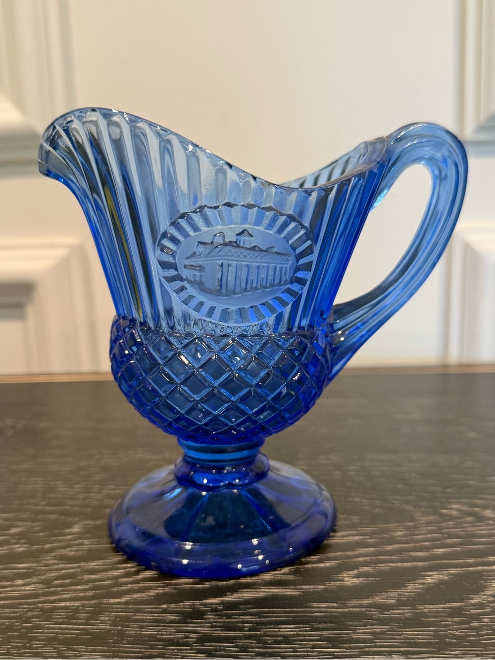 Avon Vintage Fostoria Cobalt Blue Glass Mt Vernon Sauce Pitcher Glows